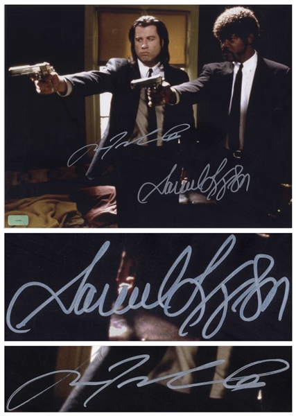 John Travolta and Samuel L. Jackson Signed 14'' x 11'' Photo From ''Pulp Fiction''